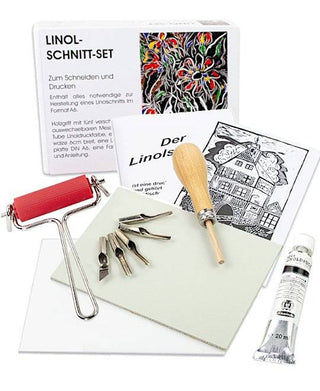 ABIG | Lino Linolschnitt Set komplett mit Werkzeug, Farbe & Linolplatte - Racher