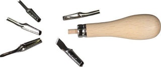 ABIG | Linolschnitt Garnitur mit Holzgriff 5 Schneidefedern & Ausstosser - Racher