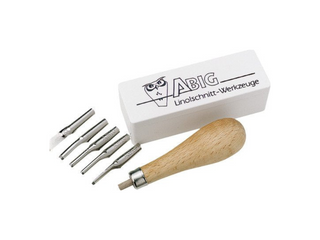 ABIG | Linolschnitt Garnitur mit Holzgriff 5 Schneidefedern & Ausstosser - Racher