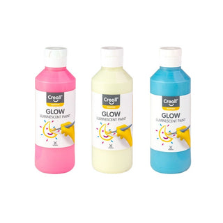 Creall | Glow Nachtleuchtfarbe 3-Set 250ml Wasserfest, Hohe Deckkraft, Leuchtet im Dunkeln - Racher