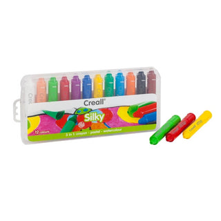 Creall | Silky Malstifte 3-in-1 Funktion Wachsmalstift 12-Set Bruchsicher & vielseitig - Racher