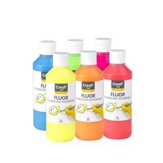 Creall | Fluor Plakatfarbe Fluoreszierend 250ml Wasserbasiert, neon-leuchtstark, hohe Deckkraft, misch- & wasserverdünnbar