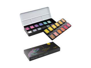 FINETEC | Perlglanzfarben Essentials Colourful Aquarellfarben Set 24 Näpfchen brillante Effektfarben - Racher