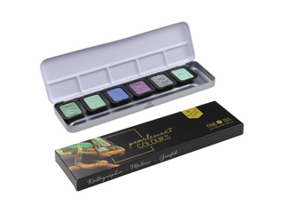 FINETEC | Perlglanzfarben Essentials Cool hochwertiges Aquarellfarben Set 6 Näpfchen Effekttöne - Racher