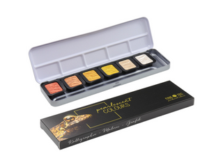 FINETEC | Perlglanzfarben Essentials Metal hochwertiges Aquarellfarben Set 6 Näpfchen Effekttöne - Racher