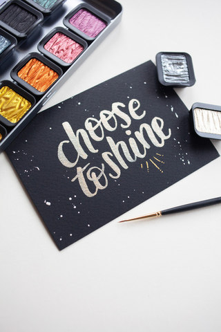 FINETEC | Perlglanzfarben Essentials Rainbow Aquarellfarben Set 12 Näpfchen intensive Glanzfarben - Racher