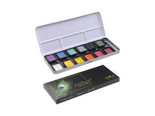 FINETEC | Perlglanzfarben Essentials Rainbow Aquarellfarben Set 12 Näpfchen intensive Glanzfarben - Racher