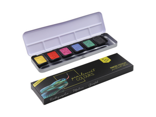 FINETEC | Perlglanzfarben Premium High Chroma Aquarellfarben Set 6 Näpfchen brillante Effektfarben - Racher