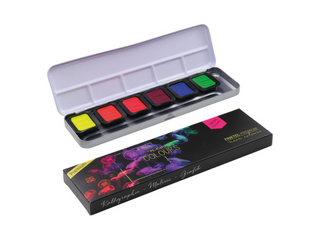 FINETEC | Perlglanzfarben Premium Neon Aquarellfarben Set 6 Näpfchen leuchtende Effektfarben - Racher