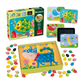 Goula | Mosaik Steckspiel Tiere aus Holz - 5 Tiermotive Vorlagen für kreatives Legen und Spielen - Racher