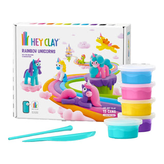 Hey Clay | Knetmasse Regenbogen Einhörner 15 Dosen Selbsttrocknende Knete - Racher