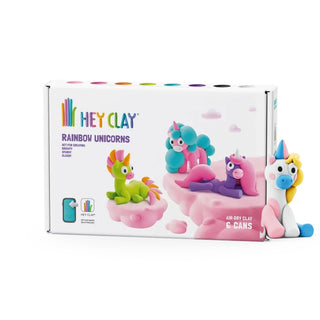 Hey Clay | Knetmasse Regenbogen Einhörner 6 Dosen Selbsttrocknende Knete - Racher
