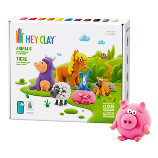 Hey Clay | Knetmasse Tiere 15 Dosen Selbsttrocknende Knete - Racher