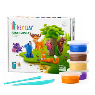 Hey Clay | Knetmasse Waldtiere 15 Dosen Selbsttrocknende Knete - Racher