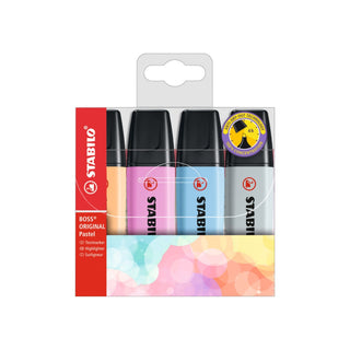 STABILO | BOSS Original Pastell Textmarker Set - 4er Etui, 2-5 mm - Racher