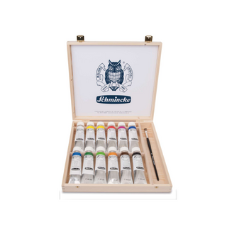 Schmincke | AKADEMIE Holzset mit 12 x 60ml Tuben und 1 Pinsel - Racher