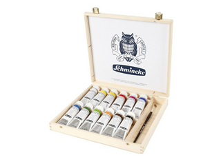 Schmincke | AKADEMIE Holzset mit 12 x 60ml Tuben und 1 Pinsel - Racher