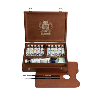 Schmincke | PRIMAcryl Holzkasten mit 10 x 35ml Tuben, Hilfsmitteln und Pinseln - Racher
