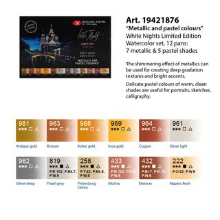 WHITE NIGHTS | Künstler Aquarellfarbe-Set Metallic & Pastel Colours - Racher