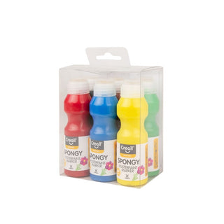 Creall | Spongy Plakatfarbe-Stifte 6-Set Gouache Wasserbasiert, Schwammkappe an Öffnung - Gebrauchsfertig ohne Pinsel