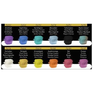 FINETEC | Perlglanzfarben Essentials Rainbow Aquarellfarben Set 12 Näpfchen intensive Glanzfarben