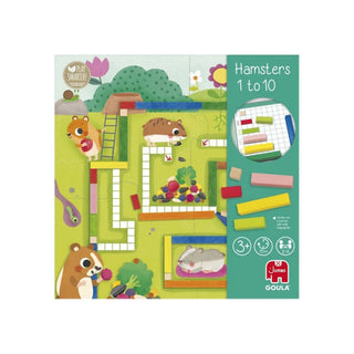 Goula | Hamster 1 bis 10 – Lernspiel ab 3 Jahren, für 2-4 Spieler, Zahlen- und Legespiel aus Holz