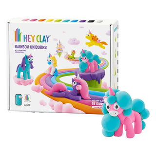 Hey Clay | Knetmasse Regenbogen Einhörner 15 Dosen Selbsttrocknende Knete
