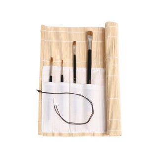 Honsell | Bambus-Pinselmatte mit Baumwolltasche 10 Fächer & Verschlussband (36,5 × 35cm)