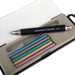 KOH-I-NOOR | Versatil Fallminenbleistift Set ink. bunten 5,6×80mm Minen mit Minenspitzer in Schwarz