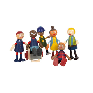 small foot | Biegepuppen-Familie mit Rollstuhl 6 Holzfiguren - Racher