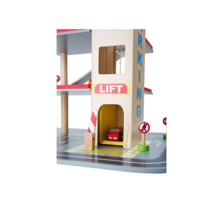 small foot | Parkhaus Rasante Abfahrt Spielgarage aus Holz mit Zubehör - Racher