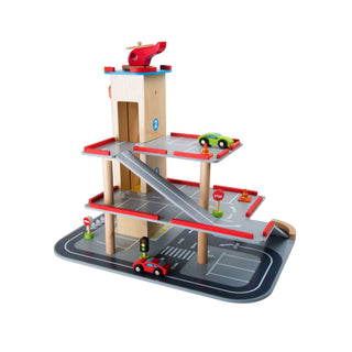 small foot | Parkhaus Rasante Abfahrt Spielgarage aus Holz mit Zubehör - Racher