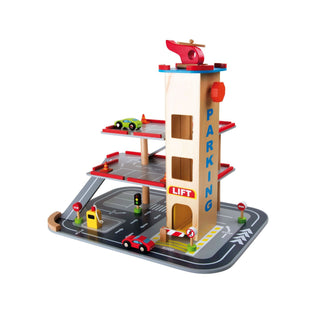 small foot | Parkhaus Rasante Abfahrt Spielgarage aus Holz mit Zubehör - Racher